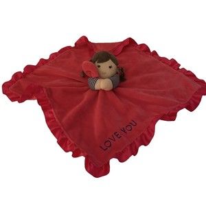 Carters Baby Doll Lovey Love You Pink Ruffle Satin Security Blanket Rattle